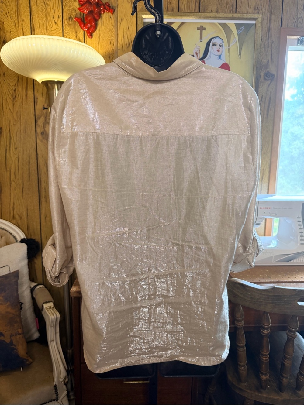 Ruby Rd. Shimmery Champagne Button-Down Blouse - Picture 11 of 11